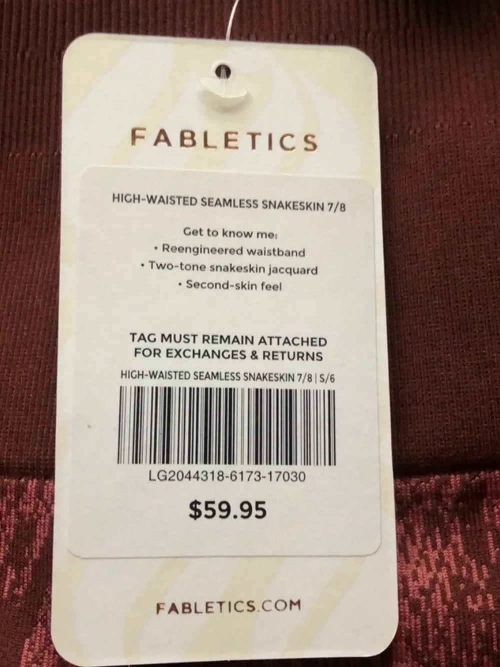 New xs small Burgundy Snake-Print Leggings Set by Fabletics